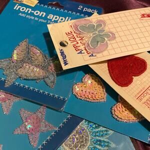 VNTG Iron On Appliques Wright's Fashionable Sparkle Flower Butterfly Heart Star